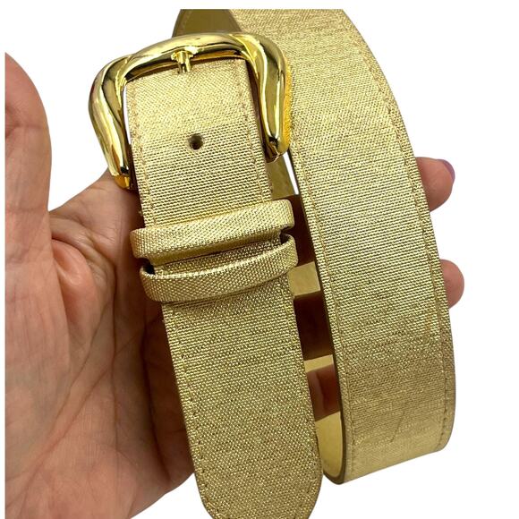 Vintage Daylor Gold Metallic Belt 1980s 1990s Linen Textured Faux Leather Size L - Picture 3 of 6